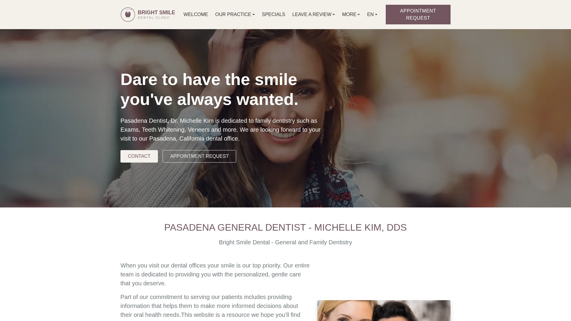 Bright Smile Dental website homepage