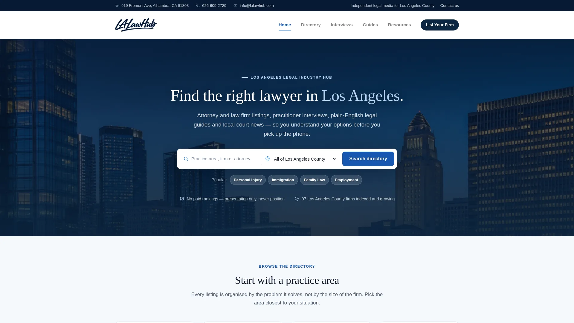 LA Law Hub website homepage