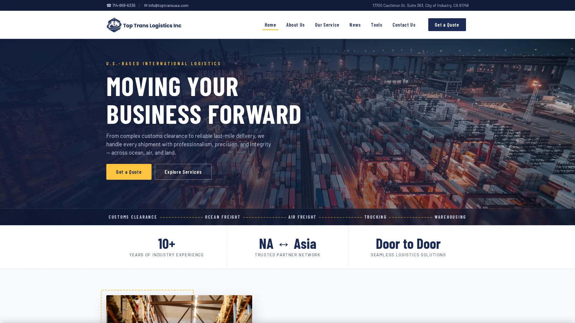 Top Trans Logistics website homepage