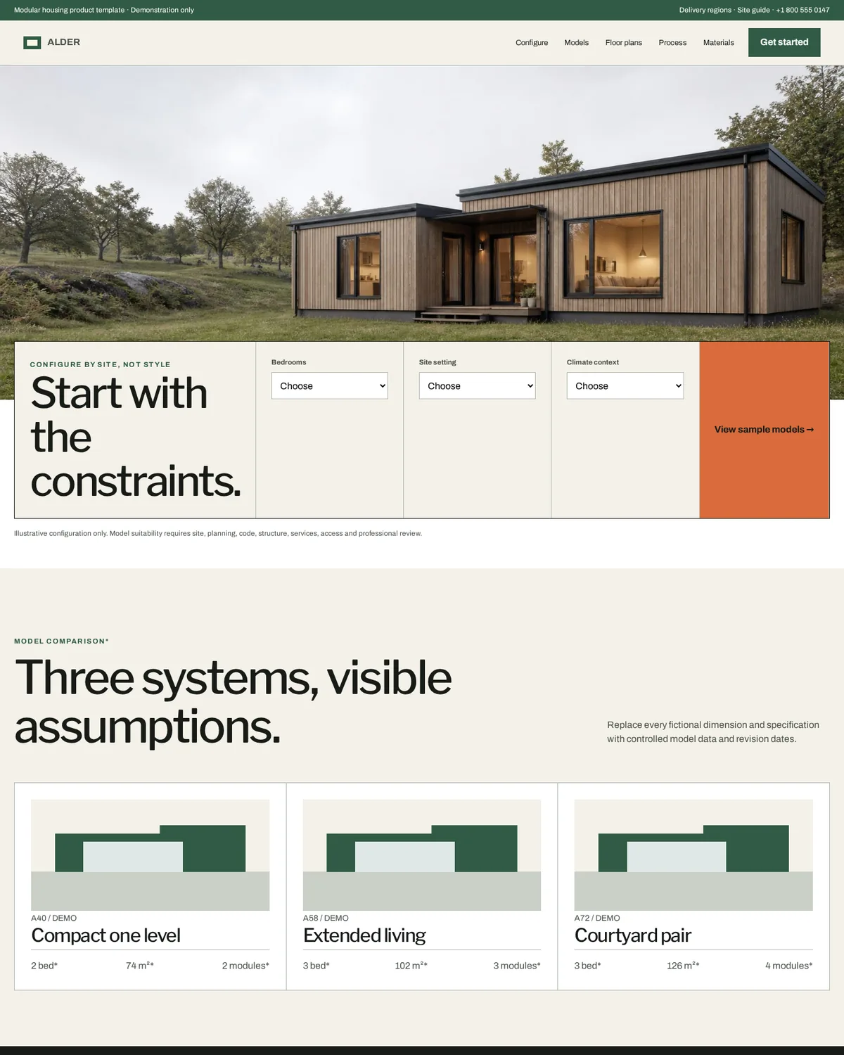 Alder Modular Homes website template preview