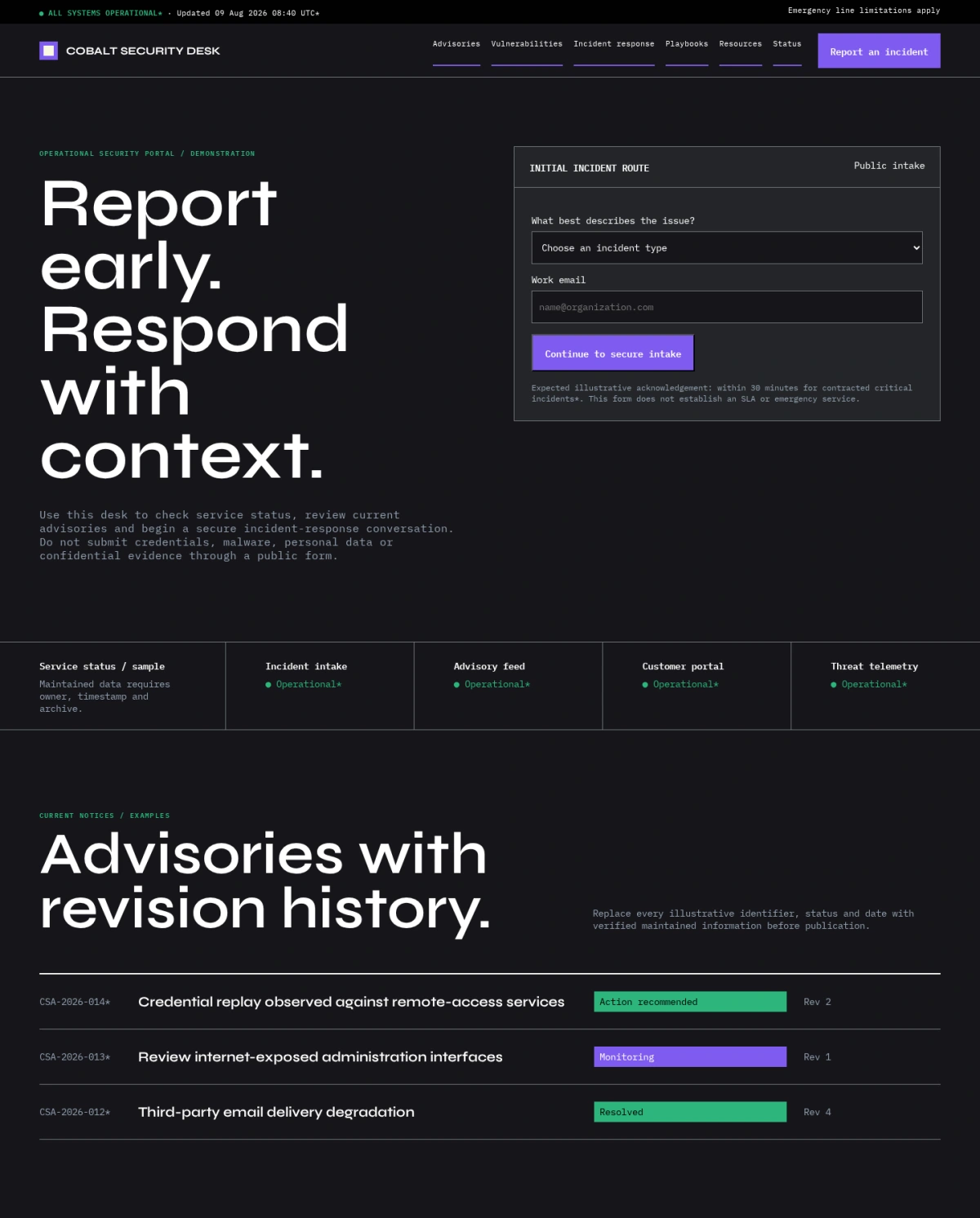 Cobalt Security Desk website template preview
