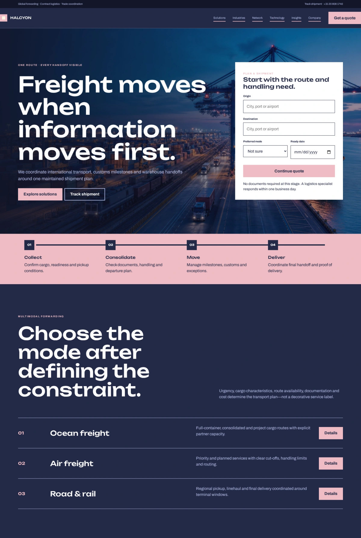 Halcyon Logistics website template preview