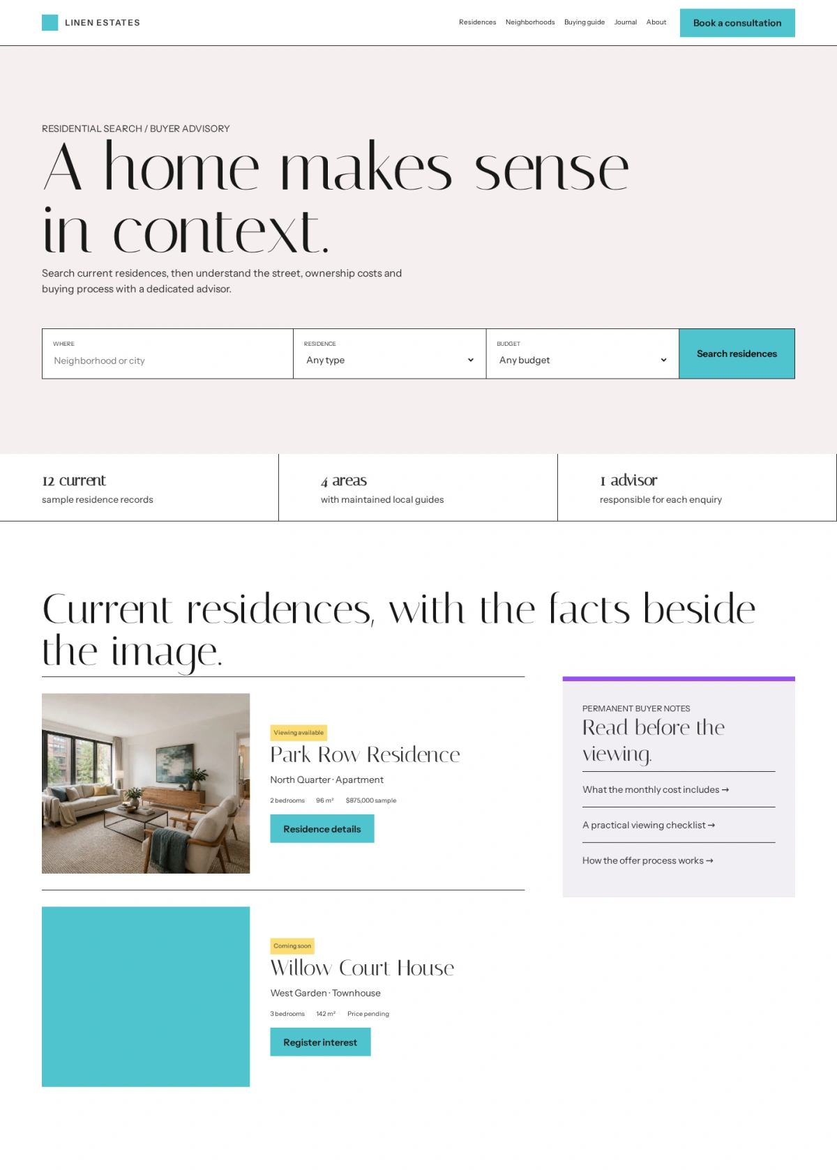 Linen Estates website template preview