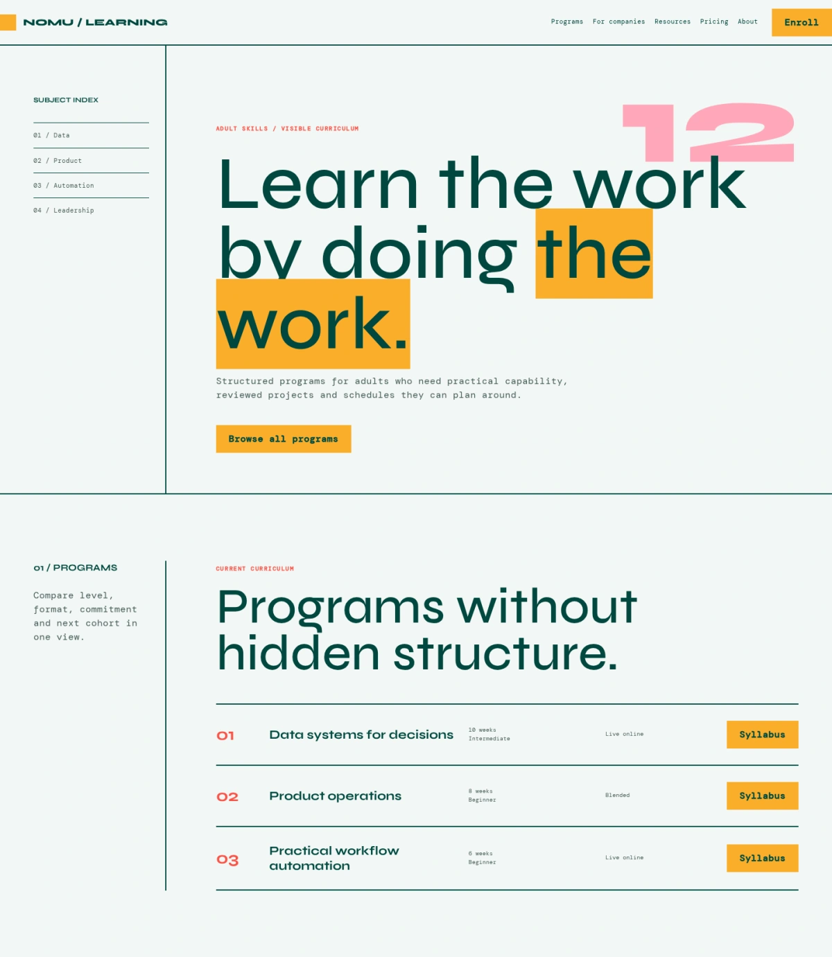 Nomu Learning website template preview