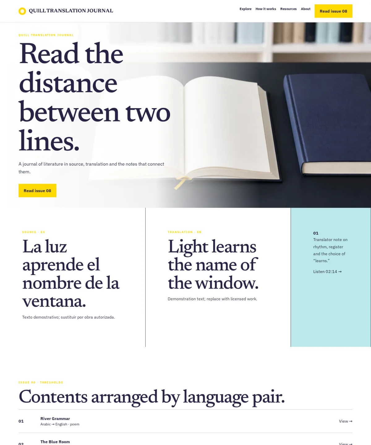QUILL TRANSLATION JOURNAL website template preview