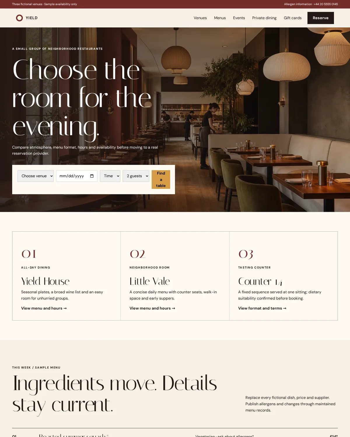 Yield Restaurant Group website template preview